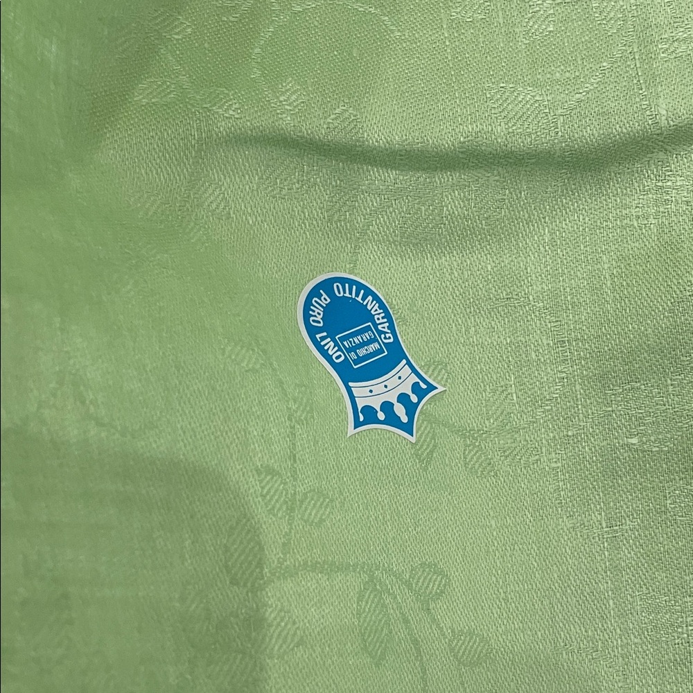 Vintage Italian Pure Linen Tablecloth Lime Green Floral - Picture 3 of 9